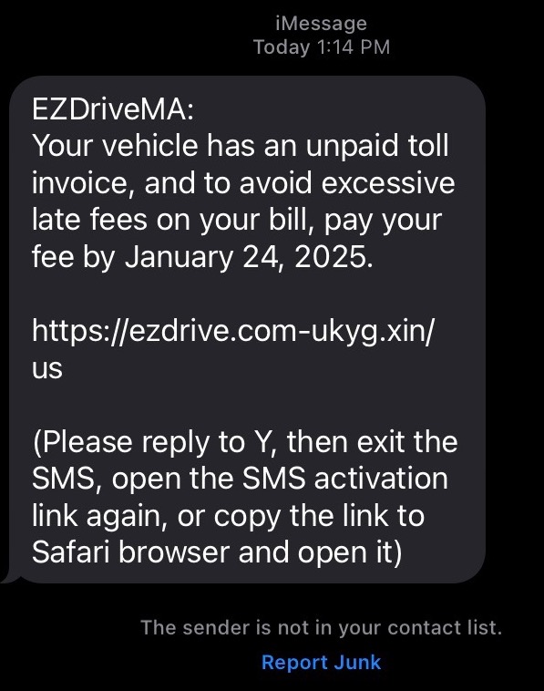 Example of a text scam