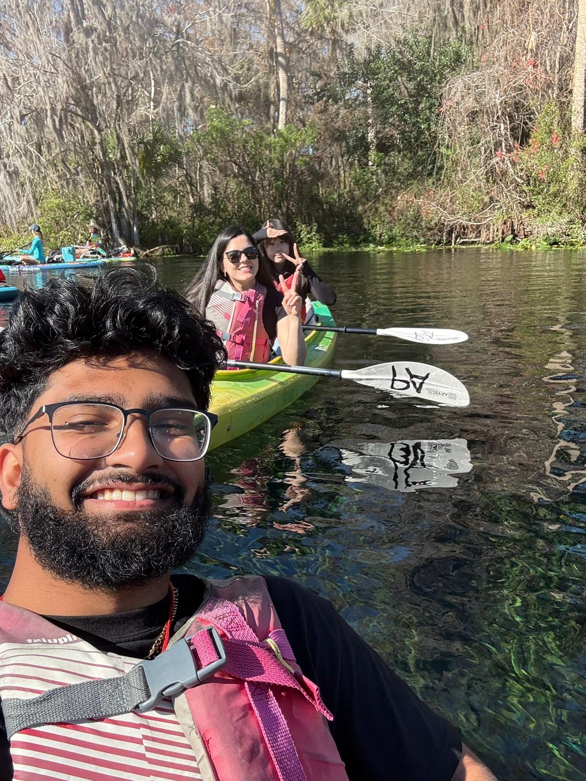 1st time kayakers on a beautiful spring
